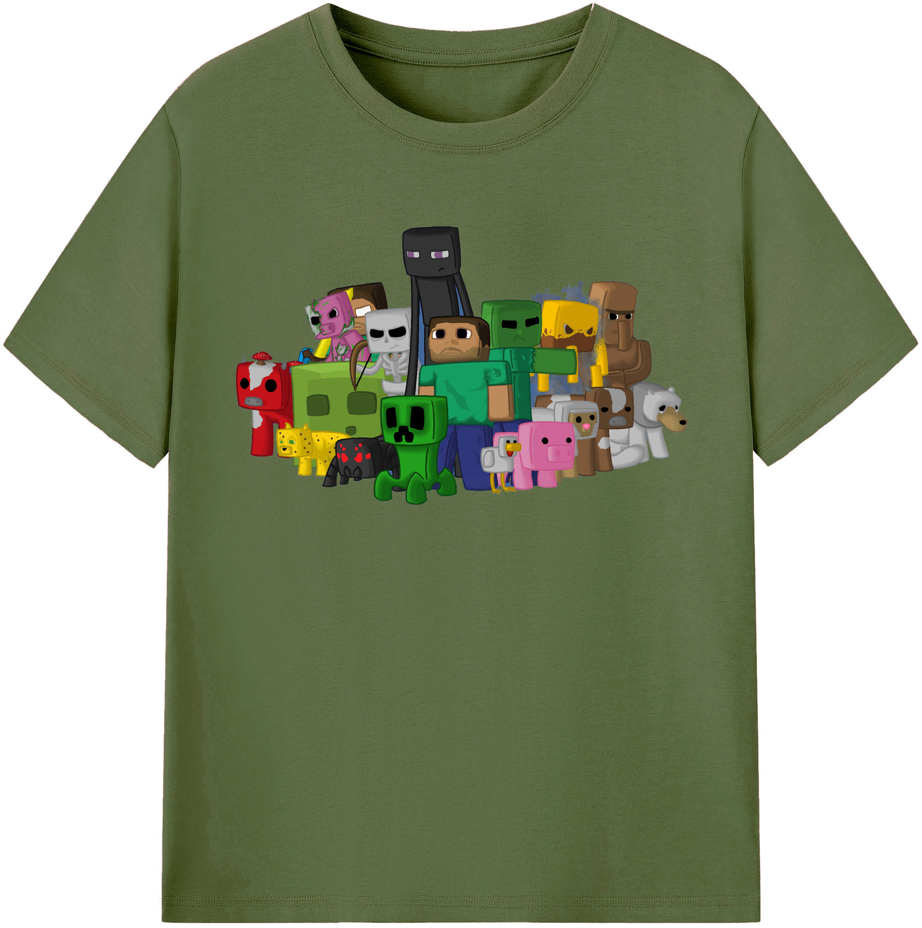 （画像用） マインクラフト ブロックの世界 Minecraft MC Block world 綿100％半袖Tシャツ（フロントプリント）